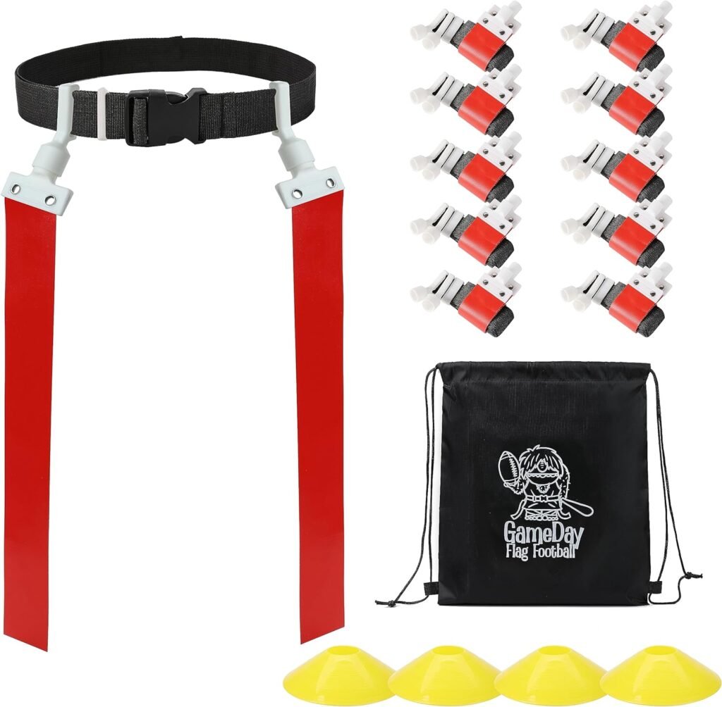 Flag Football Set-Complete (10 Player/12 Player/14 Player) Flag Belts and Flags Set,4 Pcs Disc Cones