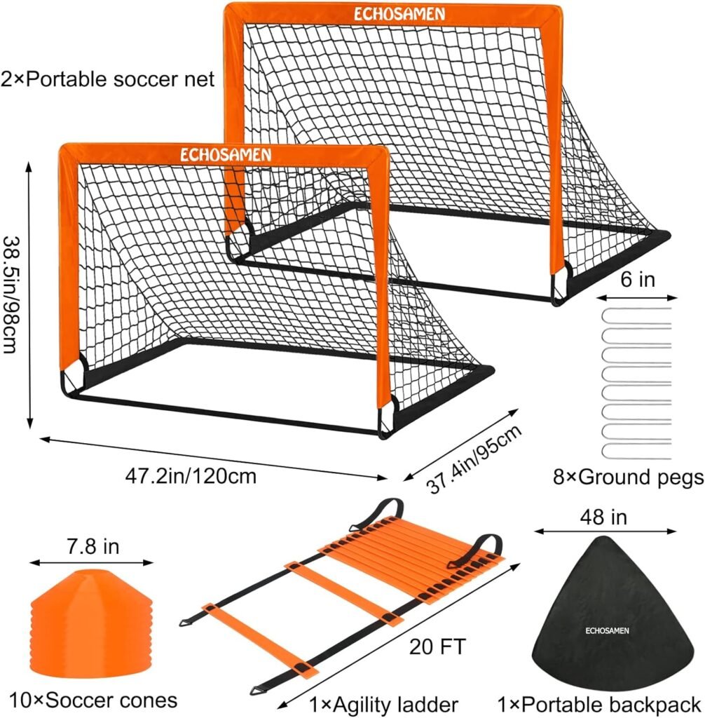 Kids Soccer Goals for Backyard Set, Portable Soccer Training Equipment, Foldable Pop Up Soccer Net with 10 Soccer Cones, Agility Ladder  Carry Bag, 2 of 4 x 3 for 1-15 Years Kid  Youth Ideal Gift