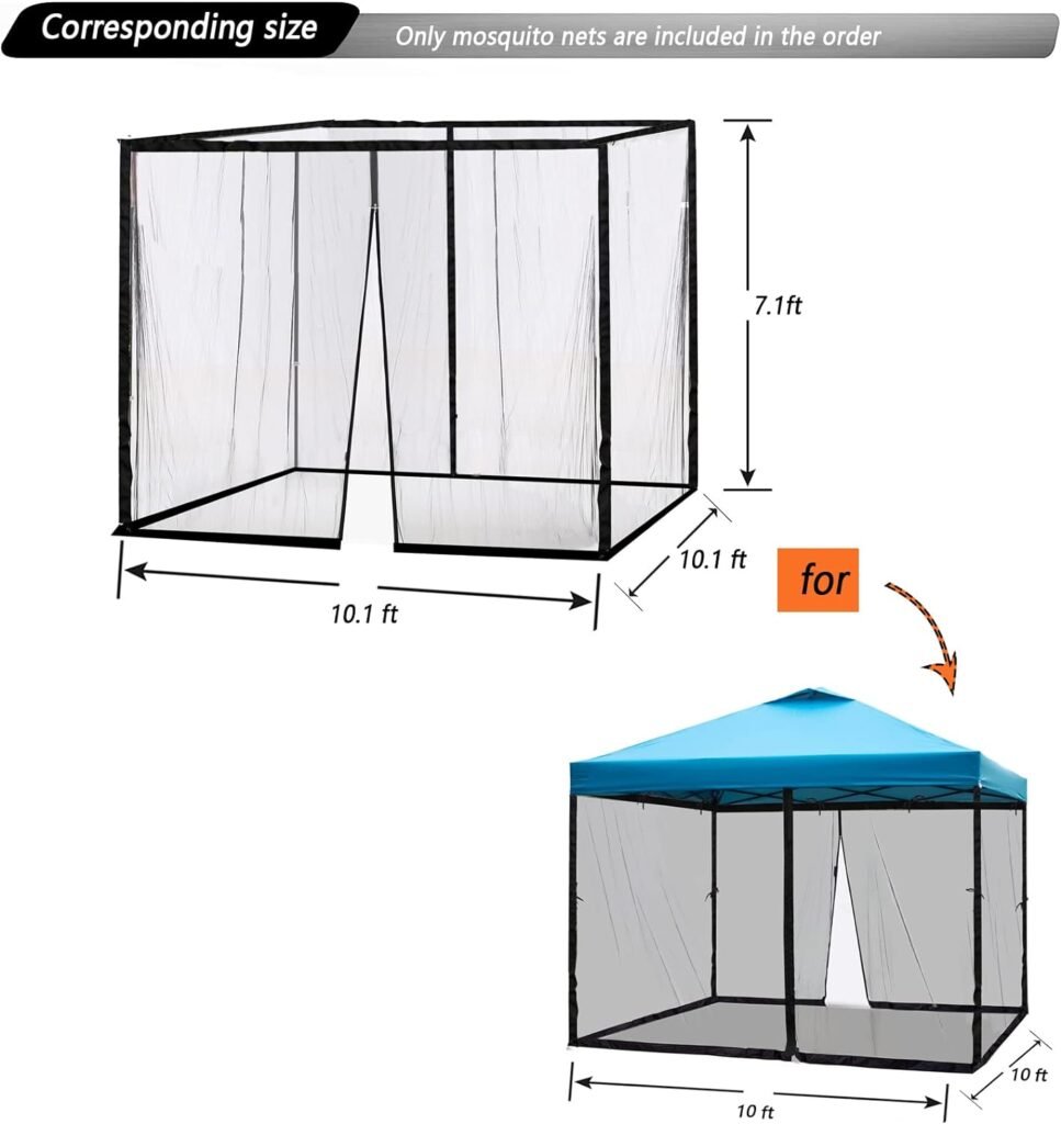 10x10 Mosquito Netting for Patio Camping Gazebo/Pop Up Canopy Tent,Double Door Side Screen Easy Installation Black（Only Mosquito Net No Frame） (Embedded 10x10)