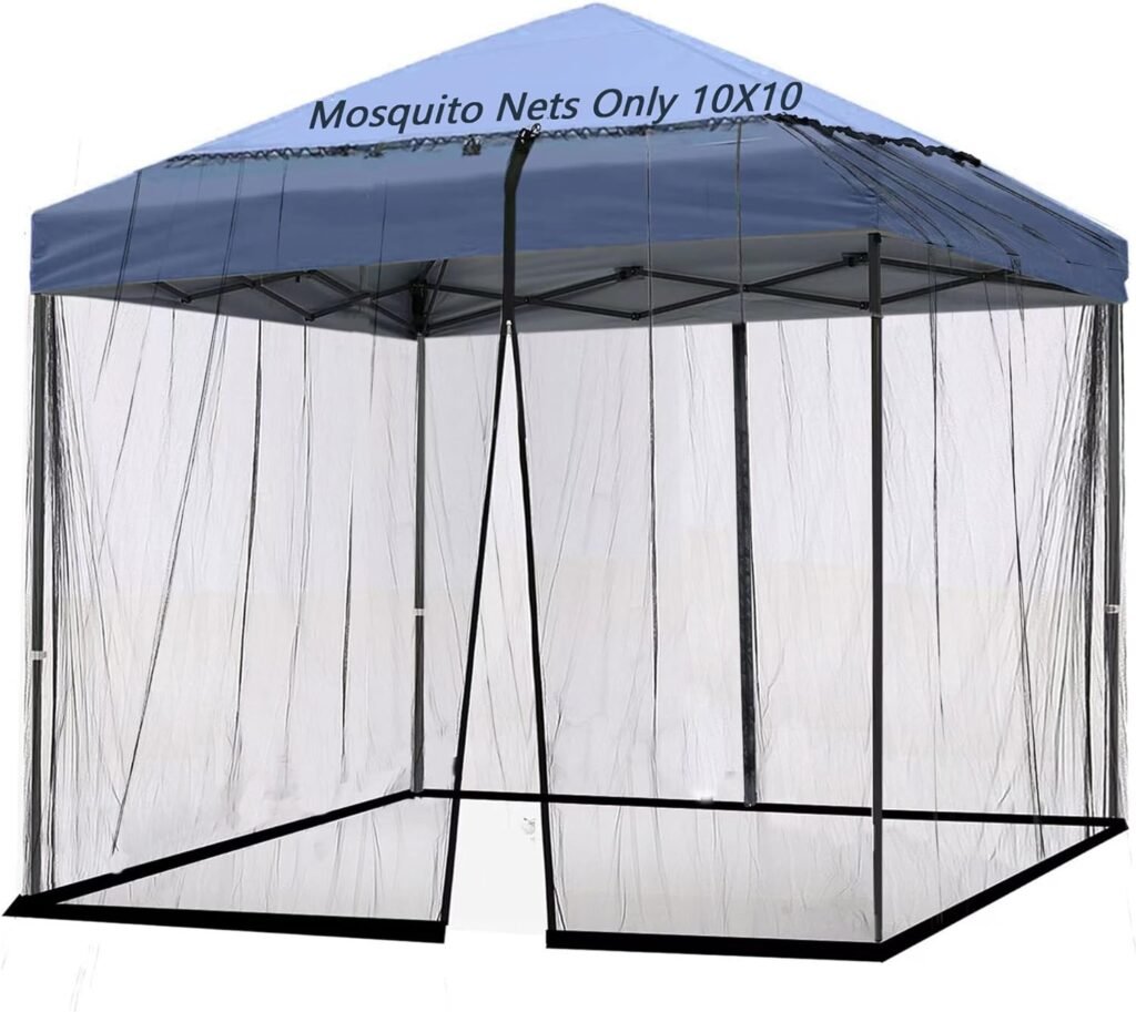 10x10 Mosquito Netting for Patio Camping Gazebo/Pop Up Canopy Tent,Double Door Side Screen Easy Installation Black（Only Mosquito Net No Frame） (Embedded 10x10)