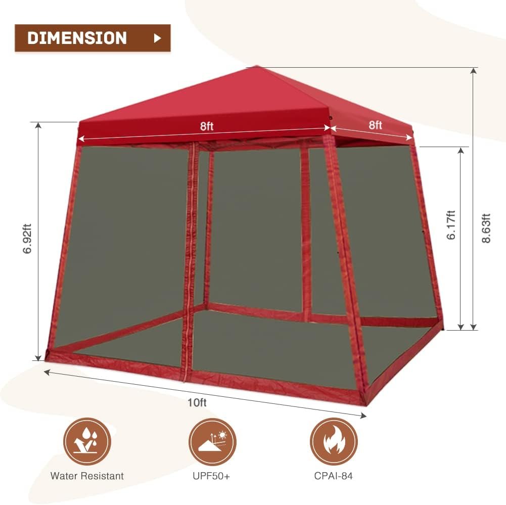 10x10 Pop up Canopy Tent with Mesh Netting, Slant Leg Instant Screened House Gazebo, Beige