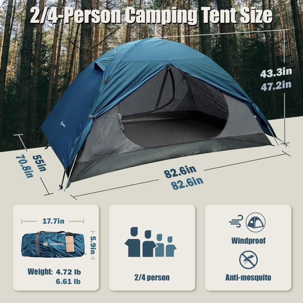 2/4 Person Camping Tent Hiking Lightweight Backpacking Tent for Waterproof Windproof Outdoor Two Doors Tents Easy Quick Setup Ultralight Tent Instant Tent