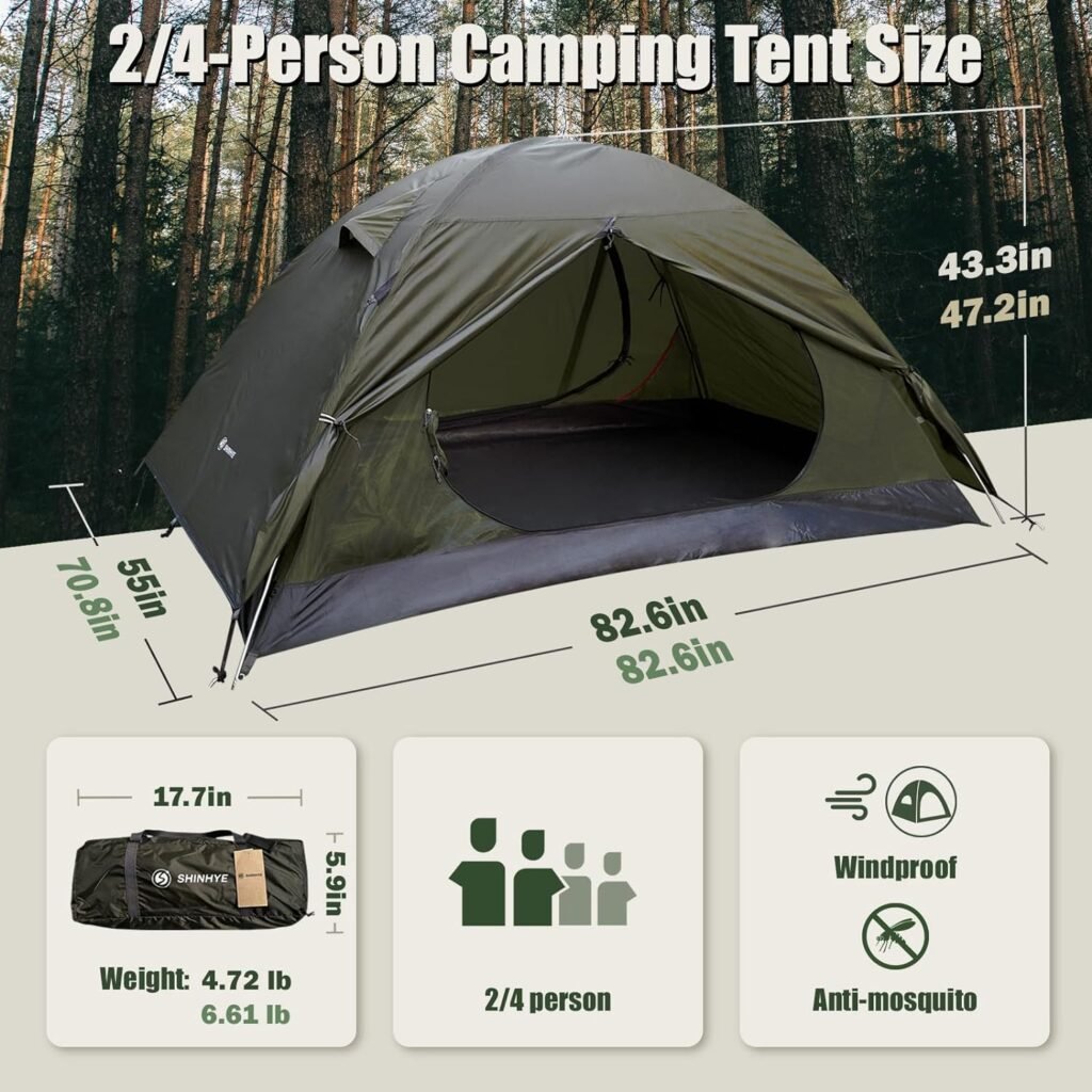 2/4 Person Camping Tent Hiking Lightweight Backpacking Tent for Waterproof Windproof Outdoor Two Doors Tents Easy Quick Setup Ultralight Tent Instant Tent