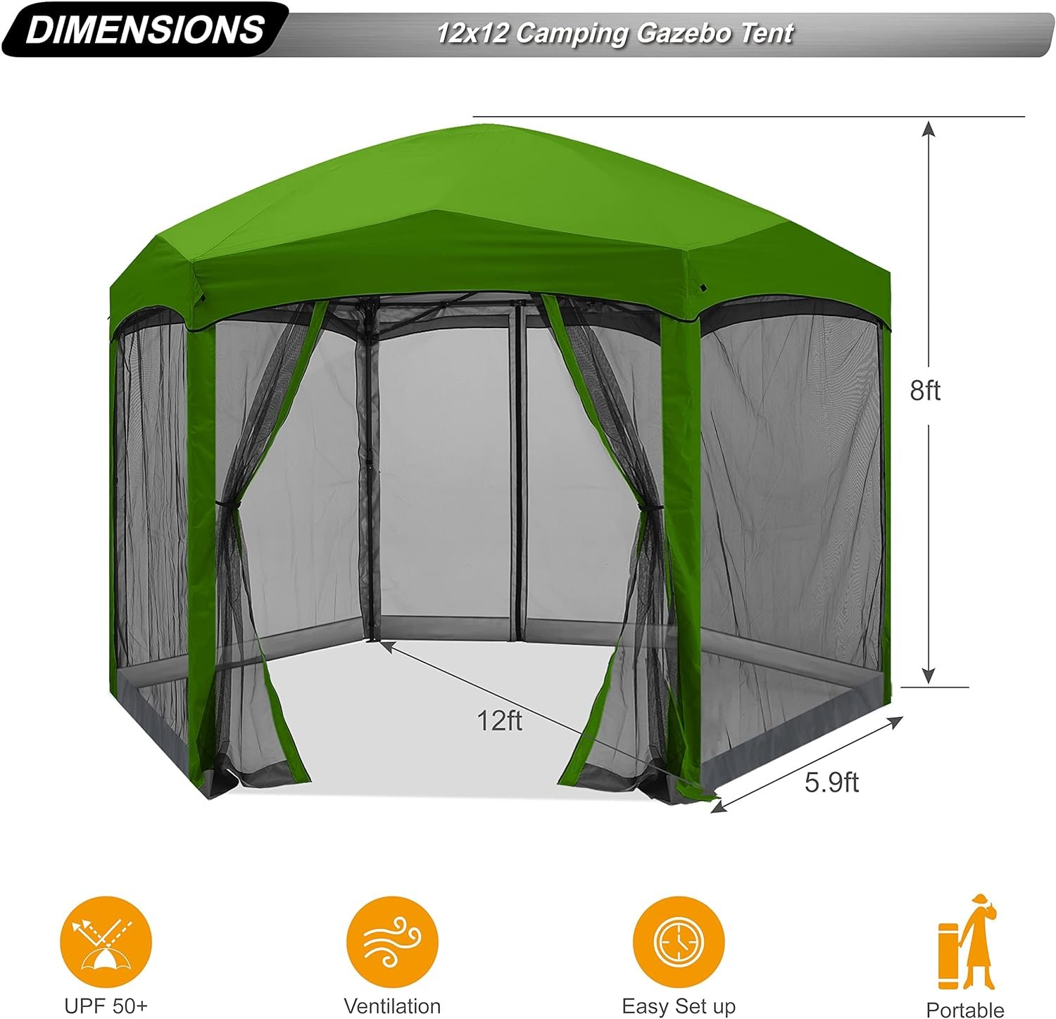 ABCCANOPY 12×12 ft Hexagon Camping Gazebo Instant Setup Canopy with Netting, Camouflage Review