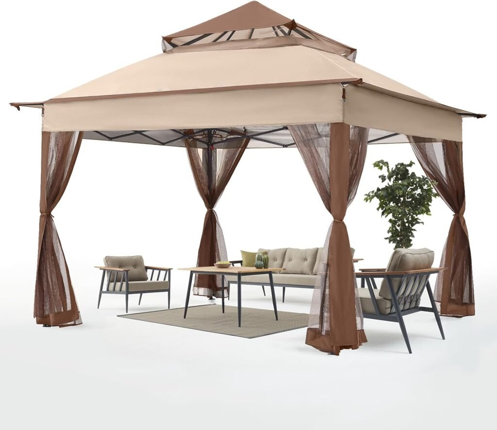 ABCCANOPY Pop Up Gazebo 11x11 - Outdoor Canopy Tent with Mosquito Netting for Patio Garden Backyard (Beige)