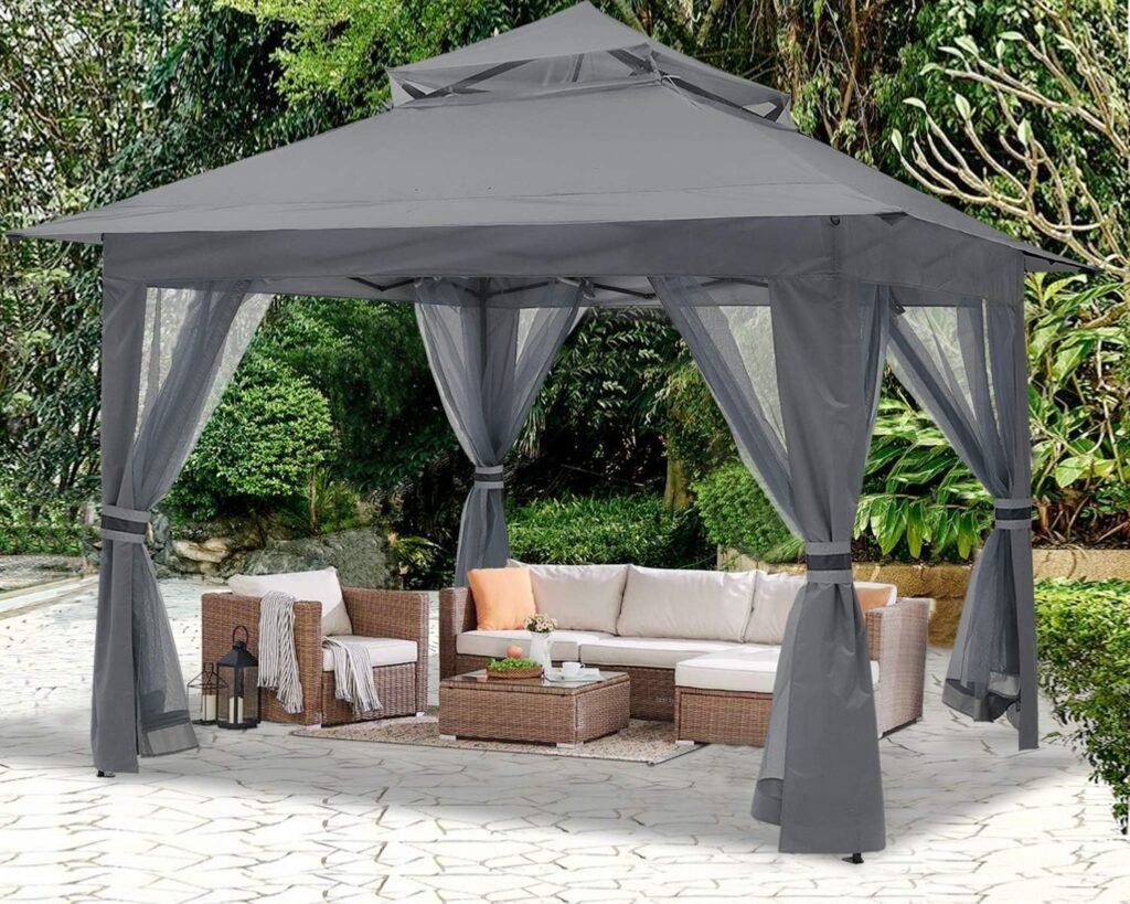 ABCCANOPY Pop Up Gazebo 11x11 - Outdoor Canopy Tent with Mosquito Netting for Patio Garden Backyard (Beige)