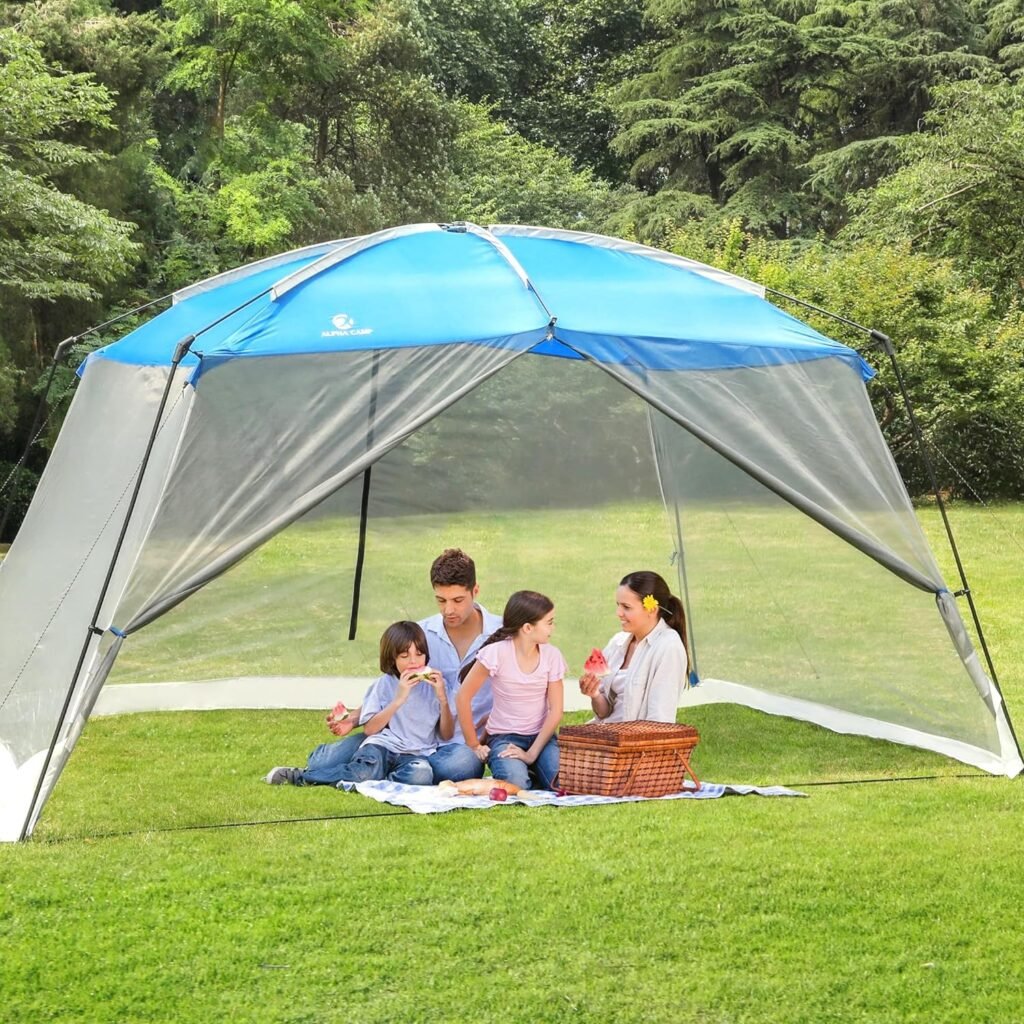 ALPHA CAMP 13 x 9 Ft Screen Tent Screen House Room Camping Tent Outdoor Mesh Net Wall Camping Canopy Sun Shade Tent Shelter Gazebos for Backyard Patios Outdoor Beach Camping Hiking Parties Activities