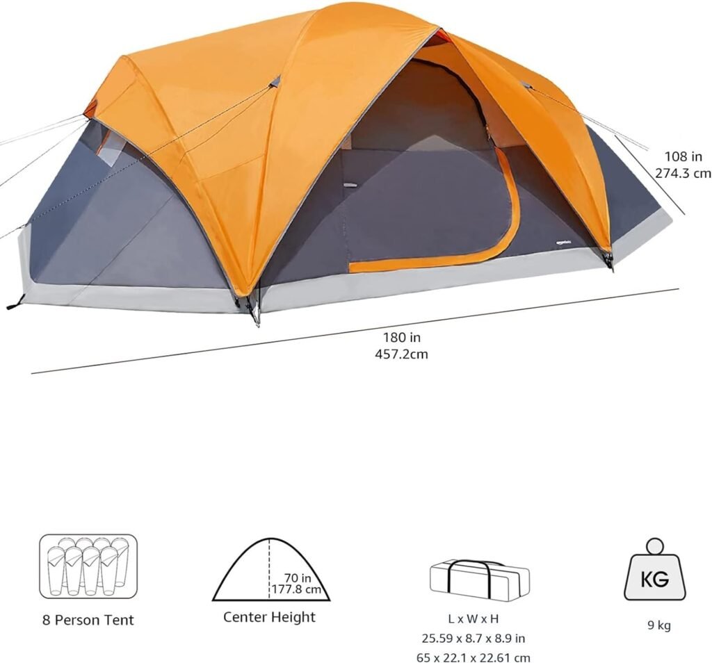 Amazon Basics Dome Camping Tent With Rainfly and Carry Bag, 4/8 Person