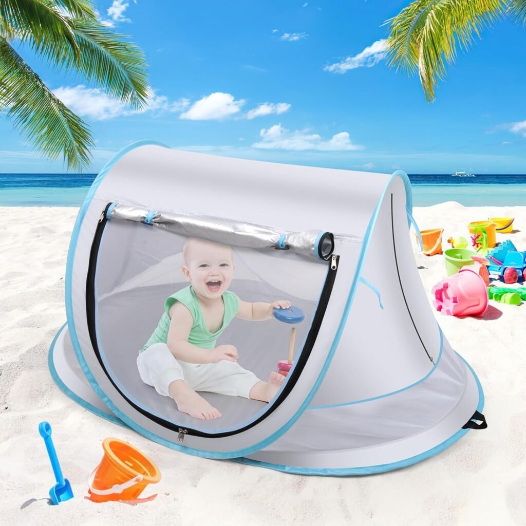 Baby Beach Tent,Large Pop Up Beach Tent Sun Shade for Beach,Portable Baby Travel Tent with Mosquito Net,Indoor Baby Play Tent,UPF 50+ UV Protection Sun Shelters