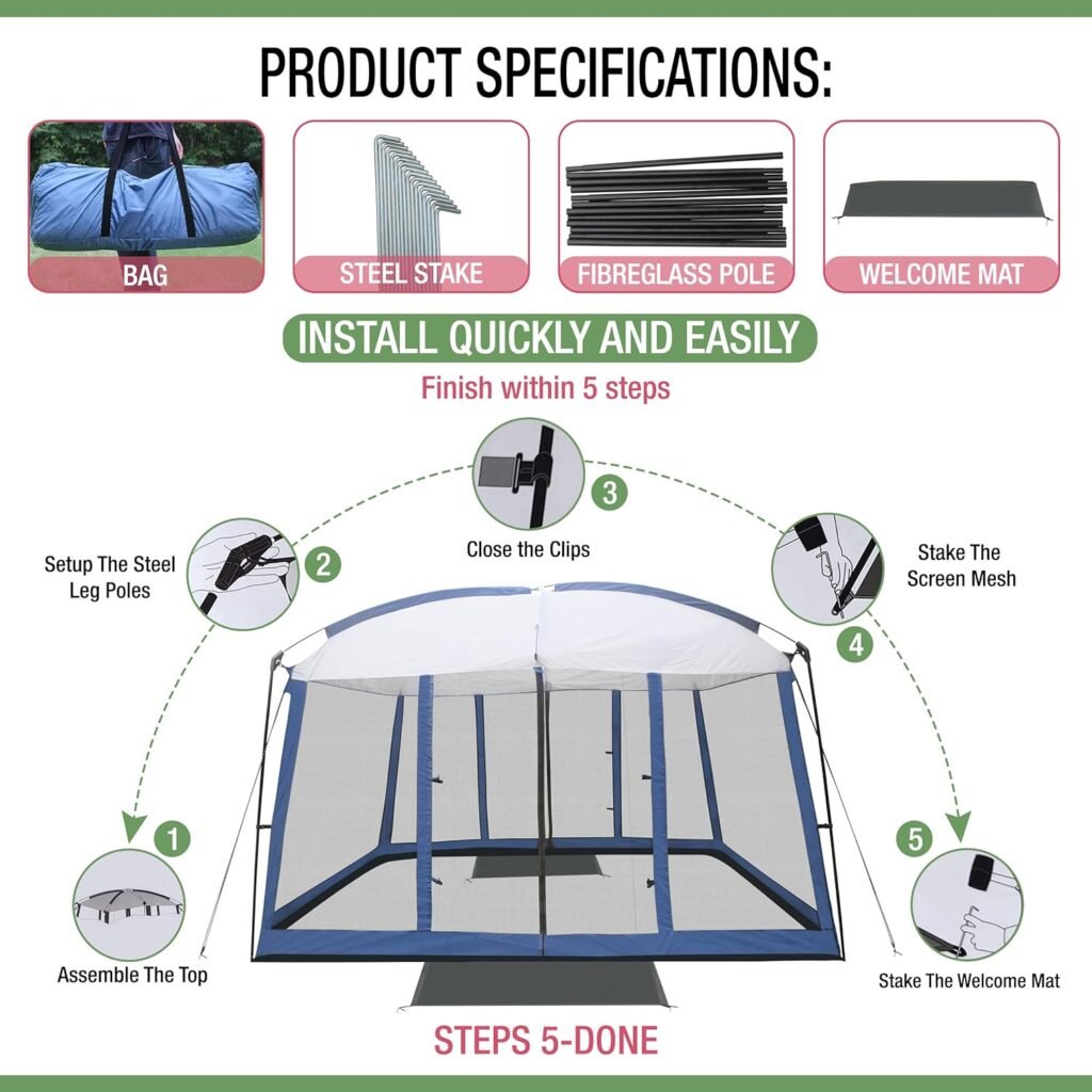 Backyard Expressions 11 x 9 Screen Tent - Green Screen House for Backyard, Camping, Picnics and Tailgating - 914893