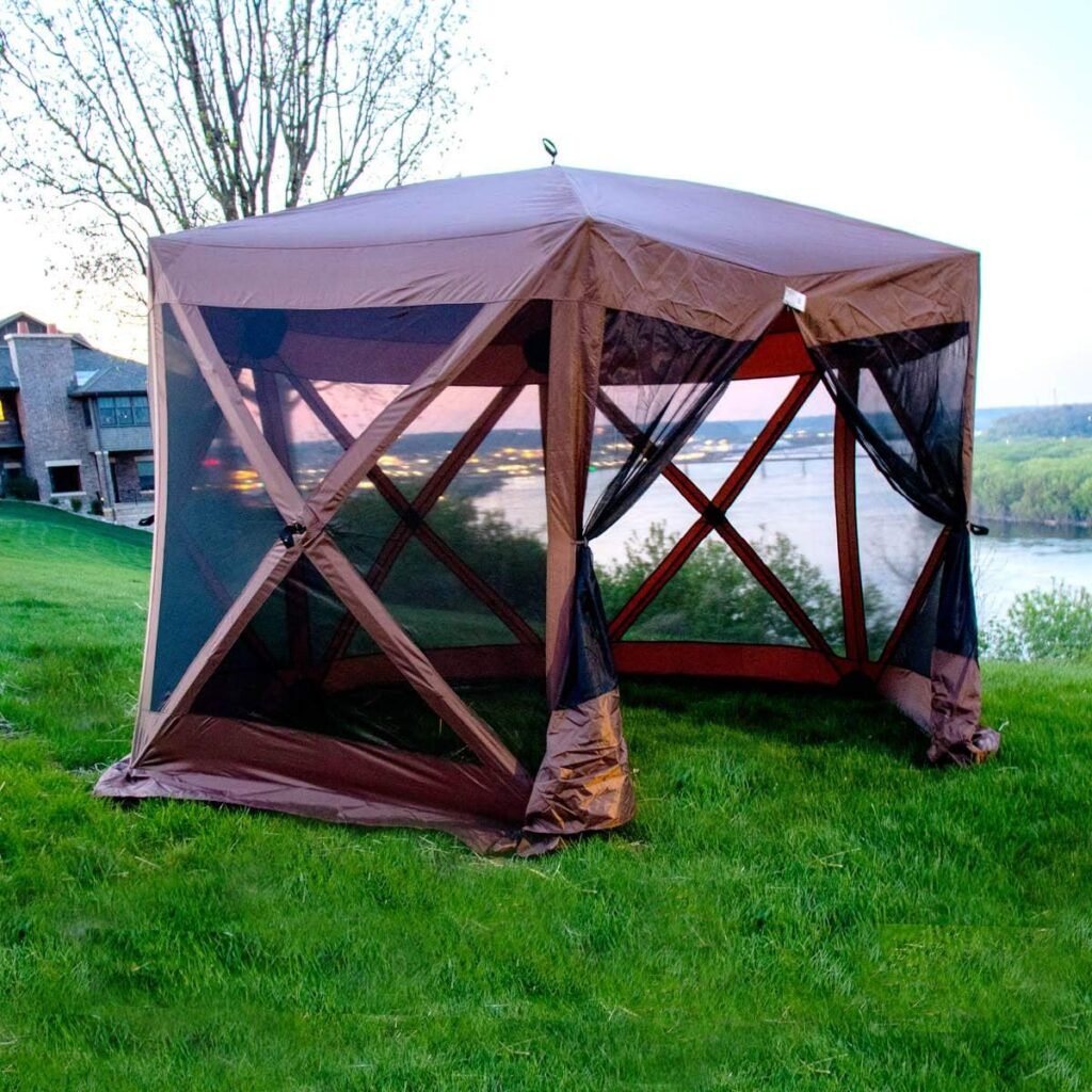 BACKYARD EXPRESSIONS PATIO · HOME · GARDEN 905443-NW Backyard Expressions 12 x 12 Pop Up 6 Sided Portable Hub Gazebo Screen Canopy Tent with Ground Stakes  Carry Bag, Brown