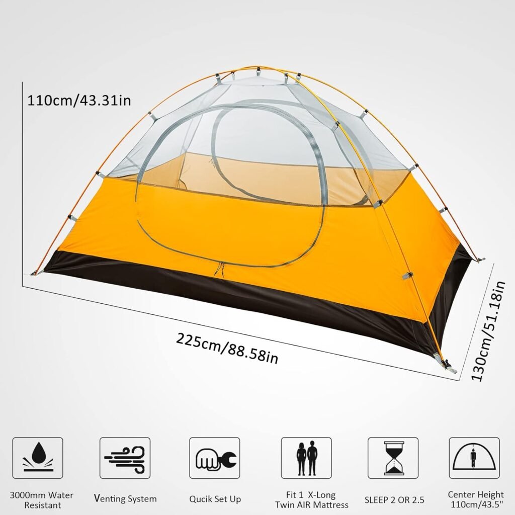 Bessport Camping Tent 1/2/3/4 Person Tent Waterproof Two Doors Backpacking Tent Easy Setup Lightweight for Outdoor, Hiking Mountaineering Travel