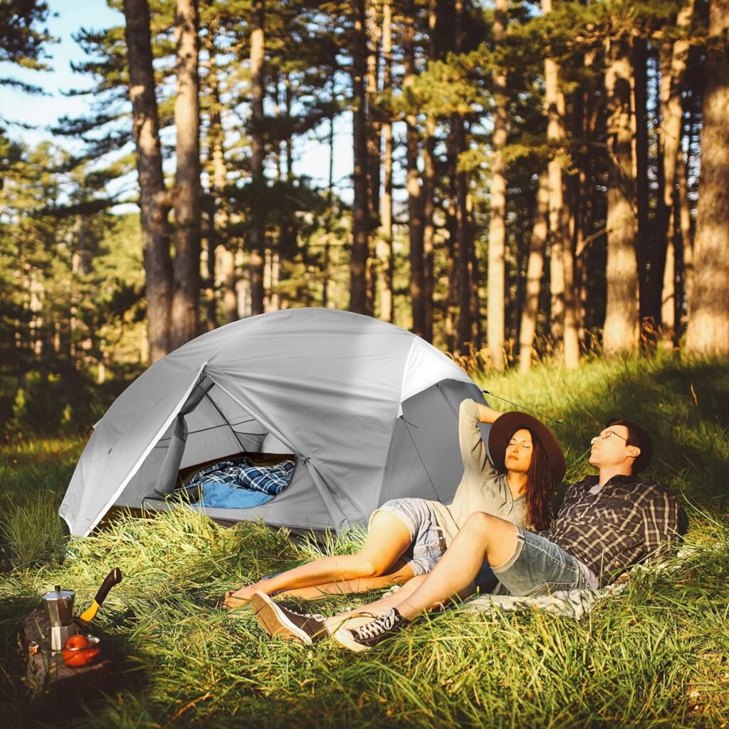 Bessport Camping Tent for 2-3 Person, Lightweight Backpacking Tent Waterproof Windproof Two Doors Easy Setup Double Layer Outdoor Tents for 3 to 4 Seasons, Suitable for Outdoor,Hiking,Camping