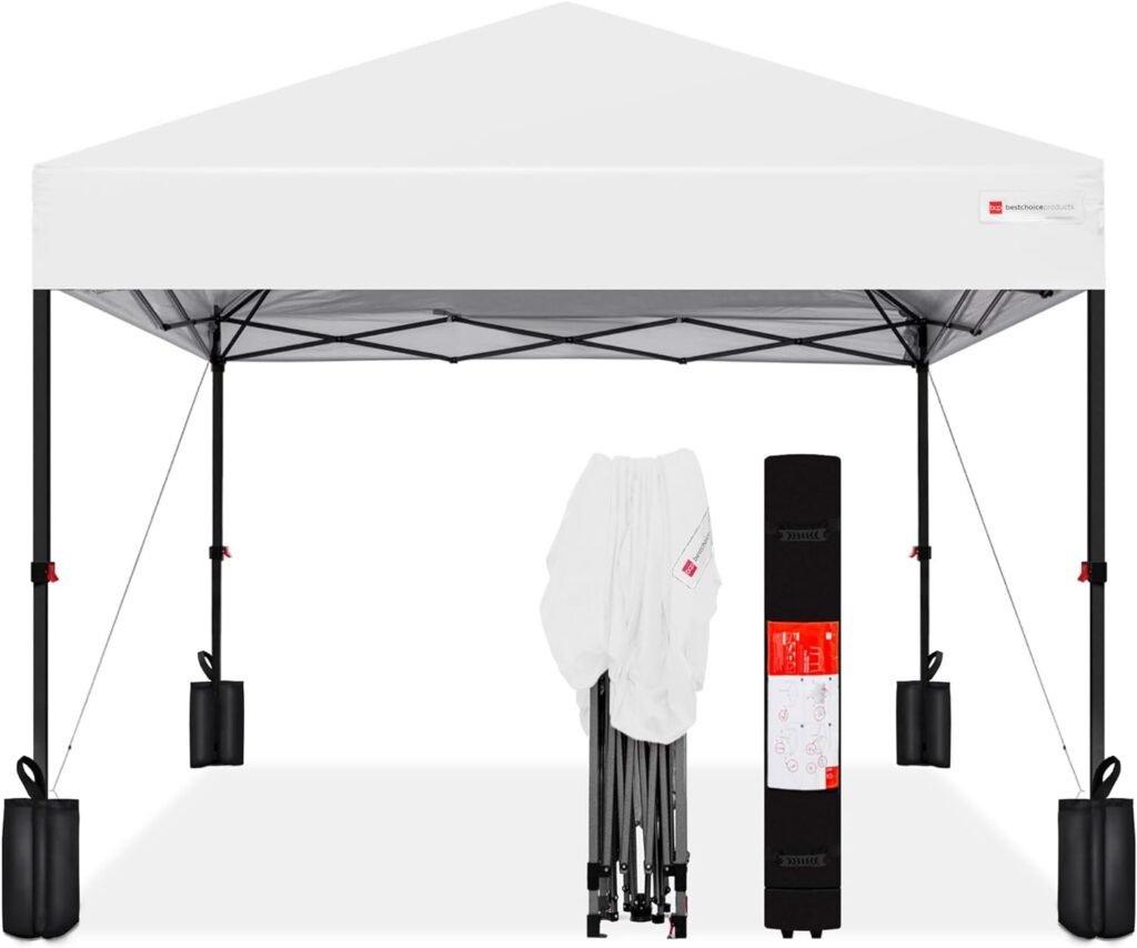 Best Choice Products 12x12ft 1-Person Setup Pop Up Canopy Tent Instant Portable Shelter w/ 1-Button Push, Case, 4 Weight Bags - White