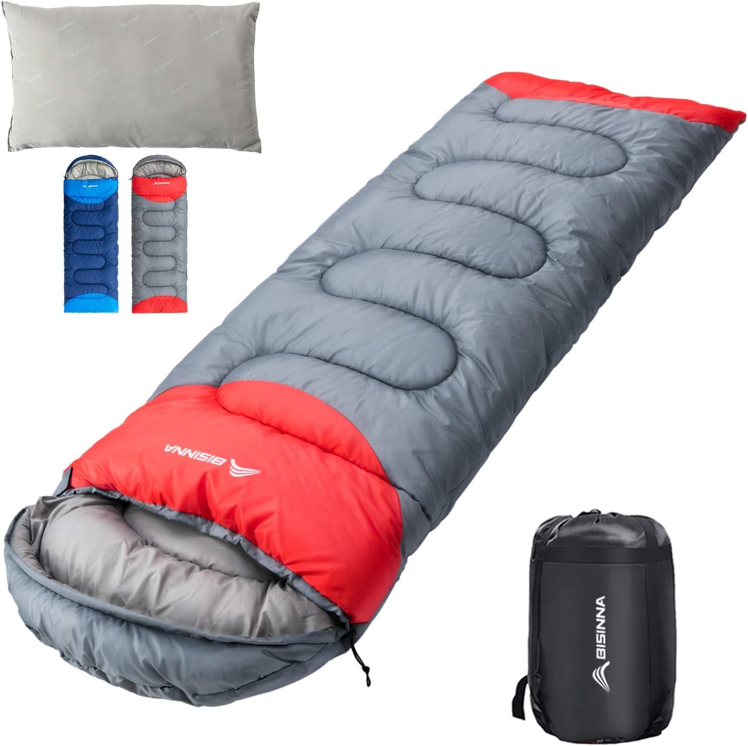 BISINNA Sleeping Bag with Pillow - 4 Season Backpacking Sleeping Bag Lightweight Waterproof Warm and Washable for Adults, Kids, Women, Mens Outdoors Camping, Hiking, Mountaineering