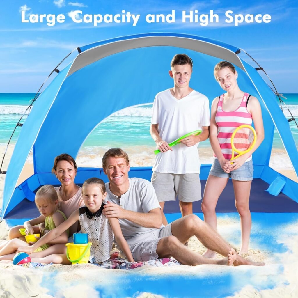 Calen Beach Tent,Beach Canopy Shade Tent with UPF 50+UV Protection for 3-4 Person, Waterproof Portable Easy Setup Beach Sun Shelter Tent for Outdoor Adventures, Camping, and Picnics with Carrying Bag