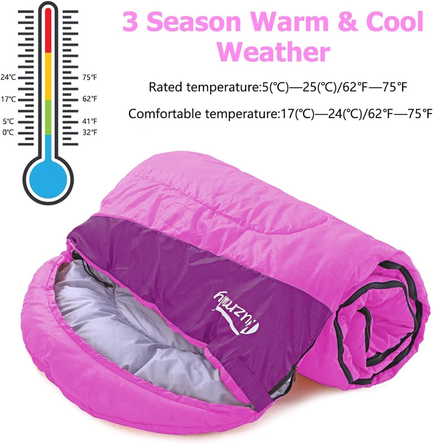 Camping Sleeping Bag 3 Seasons Lightweight Waterproof with Compression Sack Camping Sleeping Bag Indoor  Outdoor for Adults  Kids