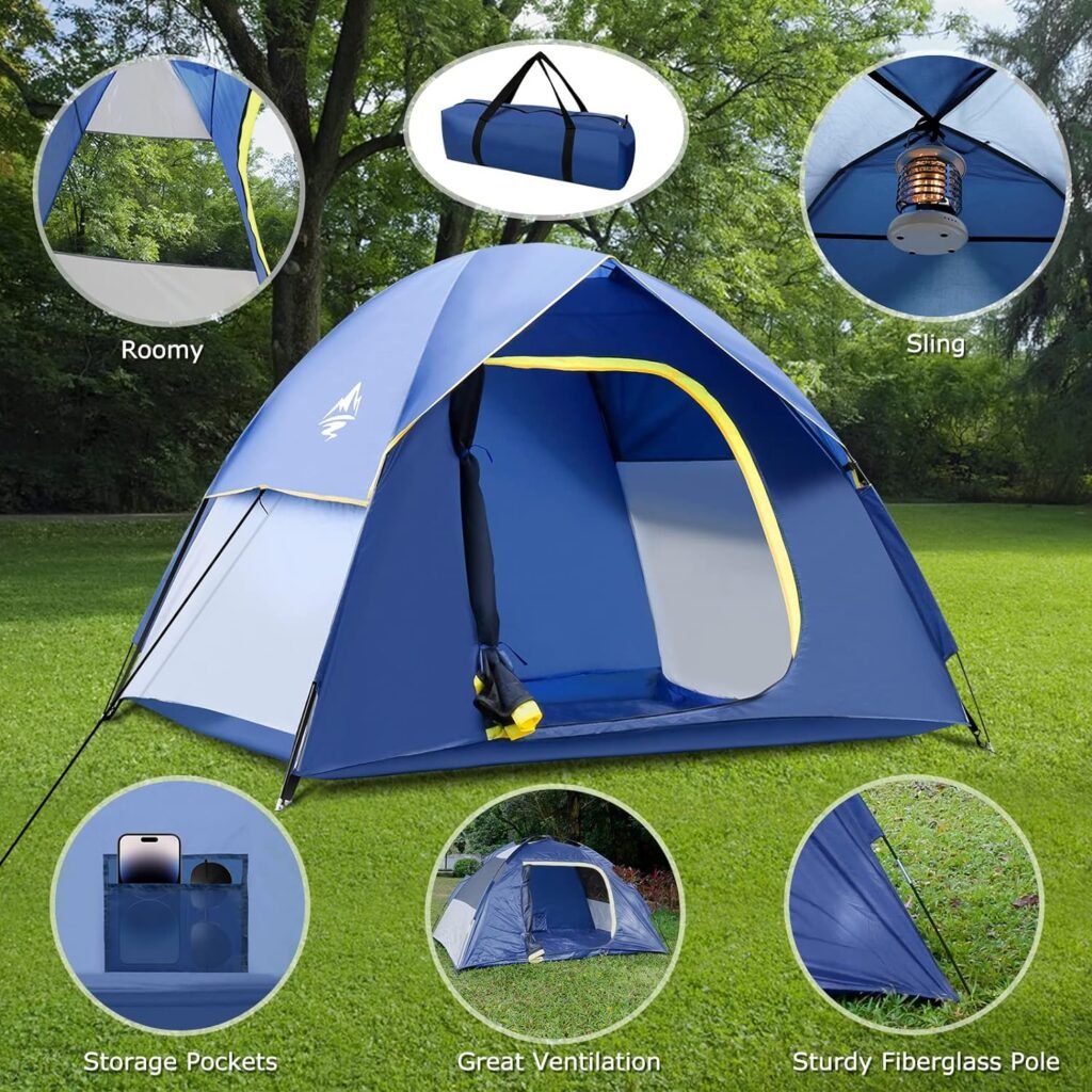 Camping Tent 1/2/3/4 Person, Outdoor Waterproof Windproof Tent with Removable Rainfly  Carry Bag, Easy Set Up Portable Tent,Lightweight Outdoor Tent for Camping, Hiking or Beach