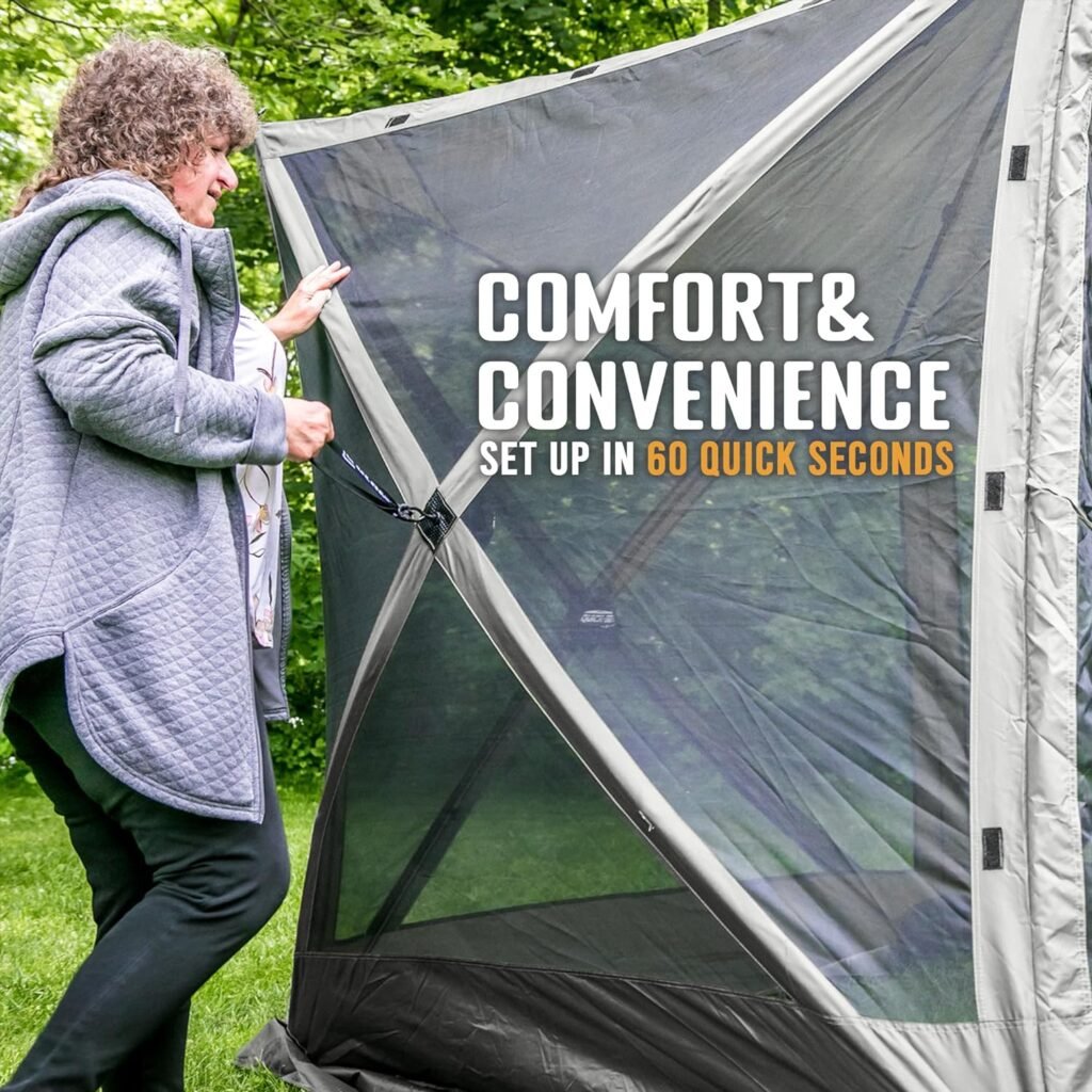 CLAM Quick-Set Pavilion 12.5’ x 12.5’ Pop-Up Outdoor Camping Gazebo Instant Screen Tent Canopy Shelter with Built-in Wind Panels  Carry Bag, Gray