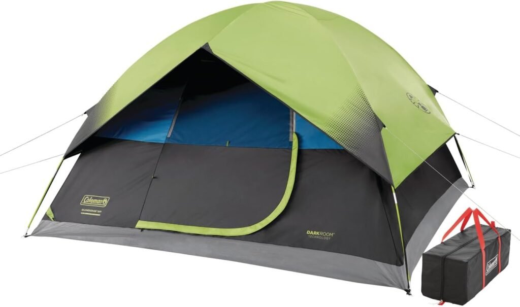 Coleman Dark Room Sundome Camping Tent, 4/6 Person Tent Blocks 90% of Sunlight and Keeps Inside Cool, Lightweight Tent for Camping Includes Rainfly, Carry Bag, and Easy Setup