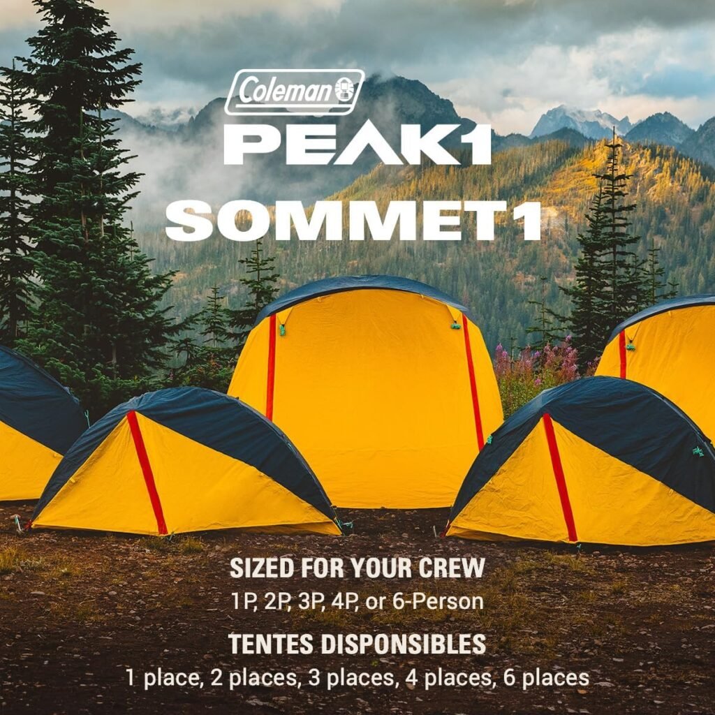 Coleman PEAK1 Premium Backpacking Tent, Waterproof Fabric with 2,000mm Waterhead Rating can Withstand Winds up to 45 MPH; Wide Door, Star View Window,  Footprint Included, 1/2/3/4/6 Person Tent