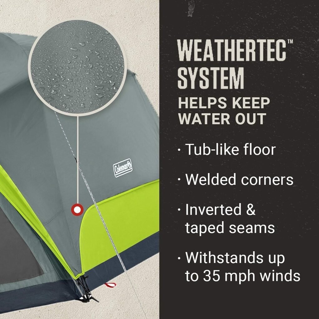 Coleman Skydome Camping Tent with Screen Room, Weatherproof 4/6/8 Person Tent with Screened-in Porch, Includes Rainfly, Carry Bag, Storage Pockets, and Sets Up in 5 Minutes