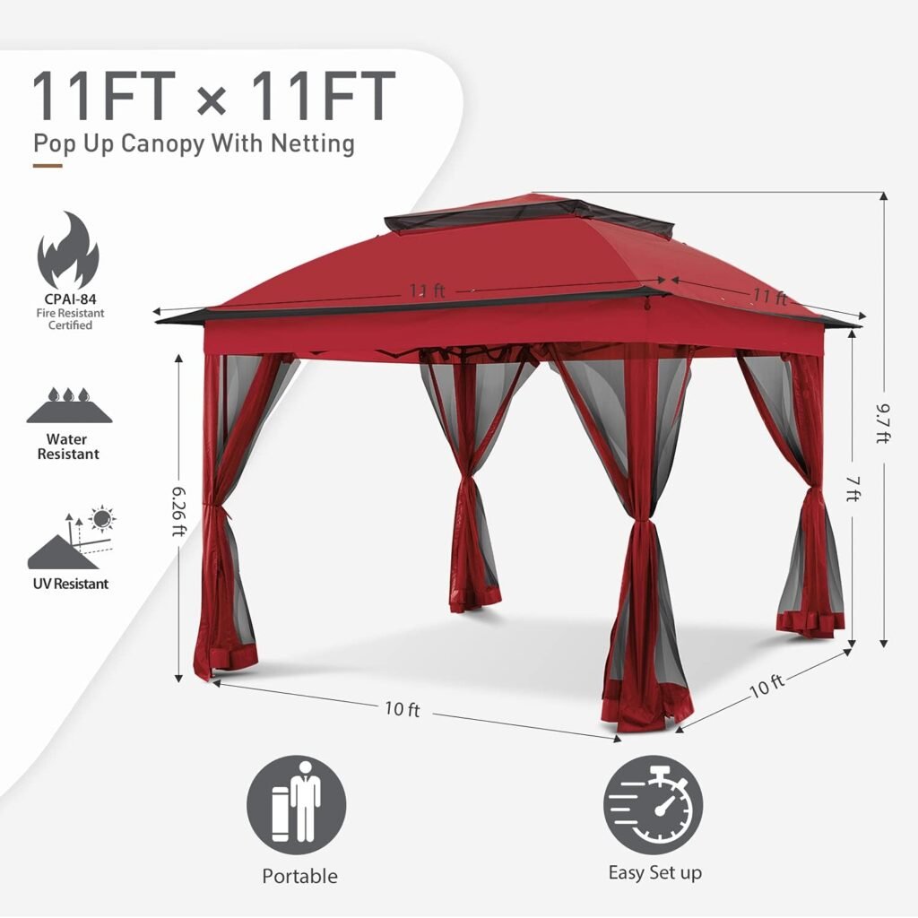 Cool Spot 11x11 Pop-Up Instant Gazebo Tent with Mosquito Netting Outdoor Canopy Shelter with 121 Square Feet of Shade by COOS BAY (Beige)