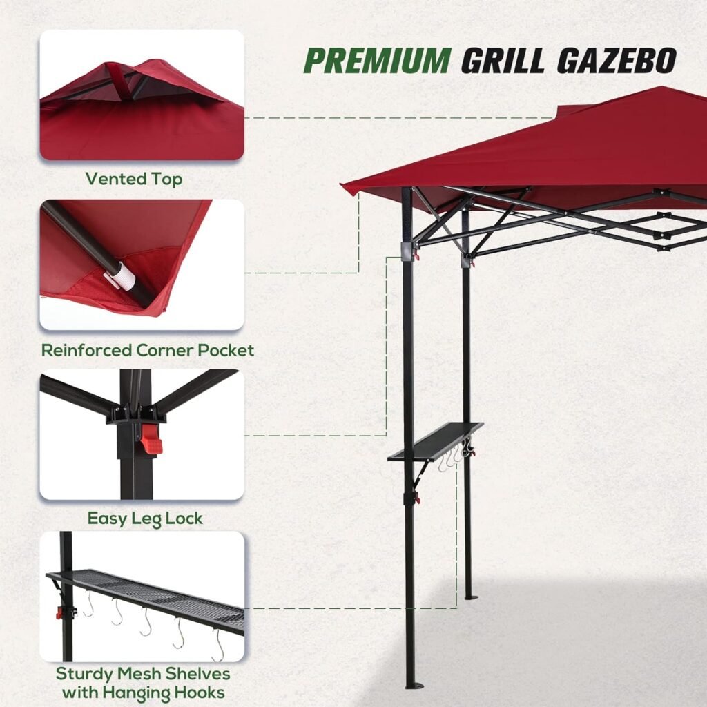 COOS BAY 8x5 Pop up Grill Gazebo Portable BBQ Gazebo Canopy Tent with Roller Bag, Outdoor Barbeque Shelter, Beige