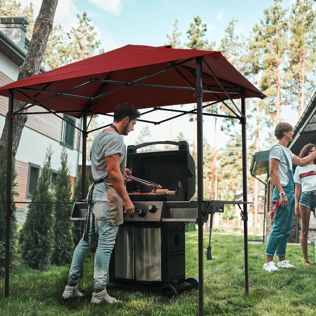 COOS BAY 8x5 Pop up Grill Gazebo Portable BBQ Gazebo Canopy Tent with Roller Bag, Outdoor Barbeque Shelter, Beige