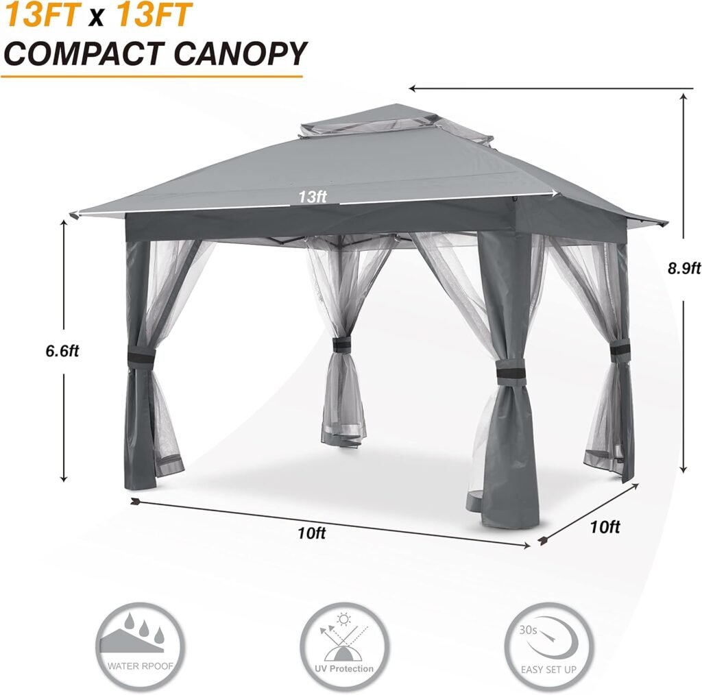 COOSHADE 11x11Ft Pop up Gazebo Easy Pop Up Tent Instant Outdoor Canopy Shelter with Mosquito Netting Walls(Beige)