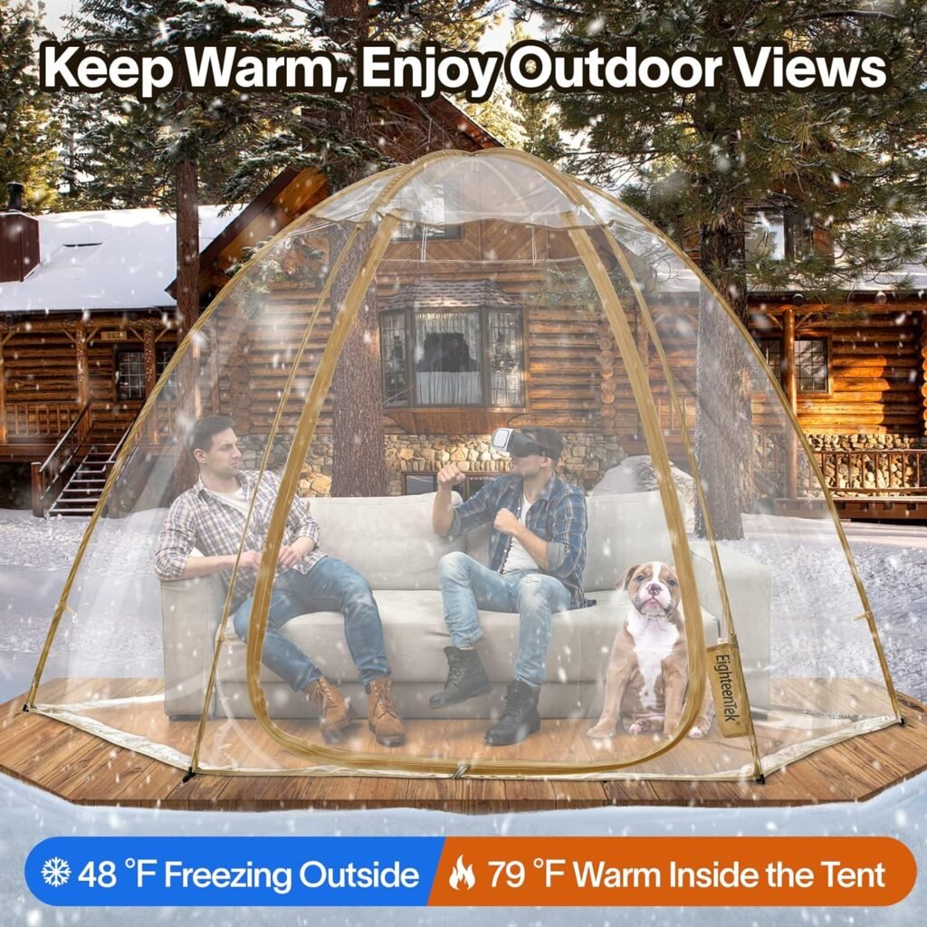 EighteenTek Sports Tent Screen House Room Greenhouse Camping Tent Canopy Gazebos 4-6 Person for Patios Large Oversize Weatherproof Pod Pop Up Tent, Cold Protection Beige 10’x10’