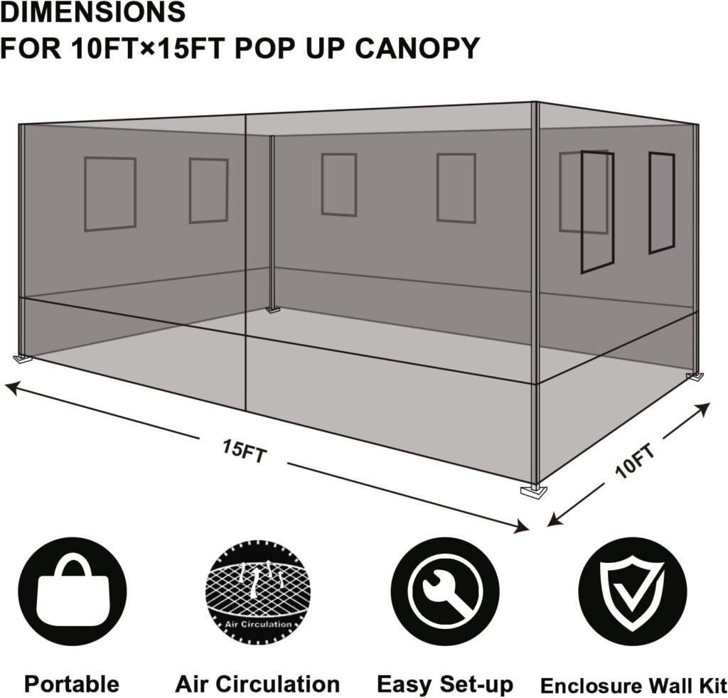 Eurmax USA Screen Wall Food Service Canopy Wall Kit for 10 x 15 Easy Pop Up Canopy Tent,Enclosure Mesh Wall Kit 4 Walls ONLY,NOT Including Frame and Top(Black)