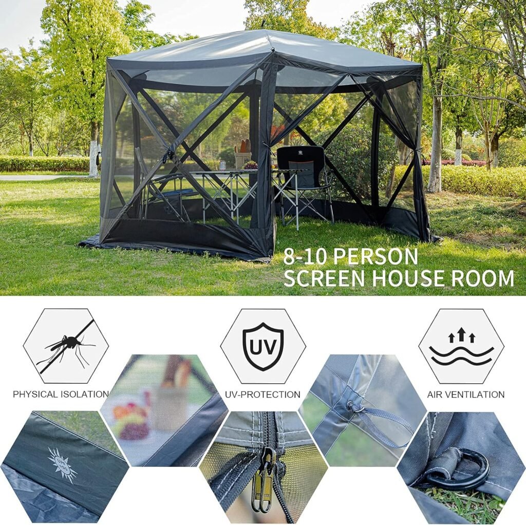 EVER ADVANCED Pop Up Gazebo Screen House Tent for Camping 11.5 ft for 8-10 Person Instant Canopy Shelter with Netting Portable for Outdoor, Backyard