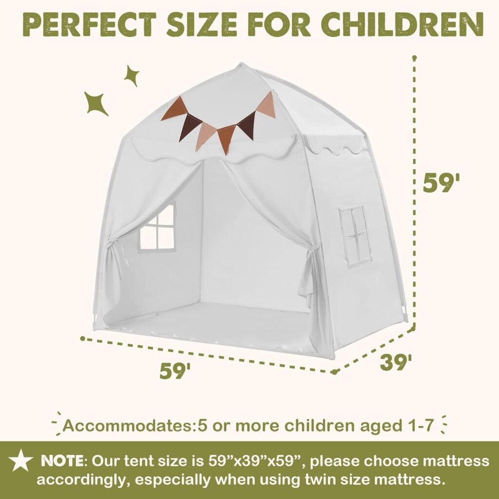 Extra Large Kids Play Tent with Flags  Star Lights, Portable  Foldable Teepee, Bed Tent Bed Canopy for Boys  Girls, Indoor Outdoor Dome Tent Playhouse, Kids Birthday Gift, 59x39x59 in,Pink