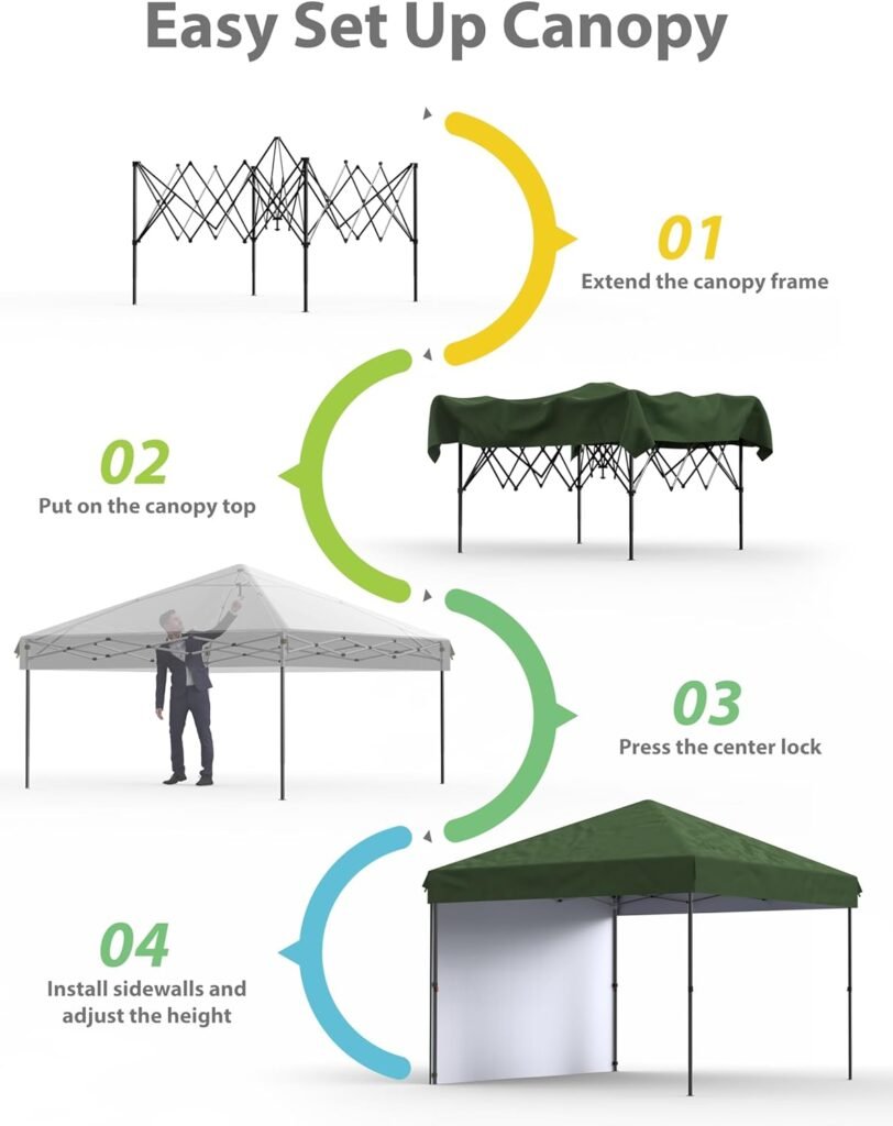 GAOMON 10x10Pop Up Canopy Tent, Instant Canopies Portable Gazebo with 1 Removable Sidewall, 4 Stakes, 4 Ropes for Outdoor Events, Patio, Party, Camping, White