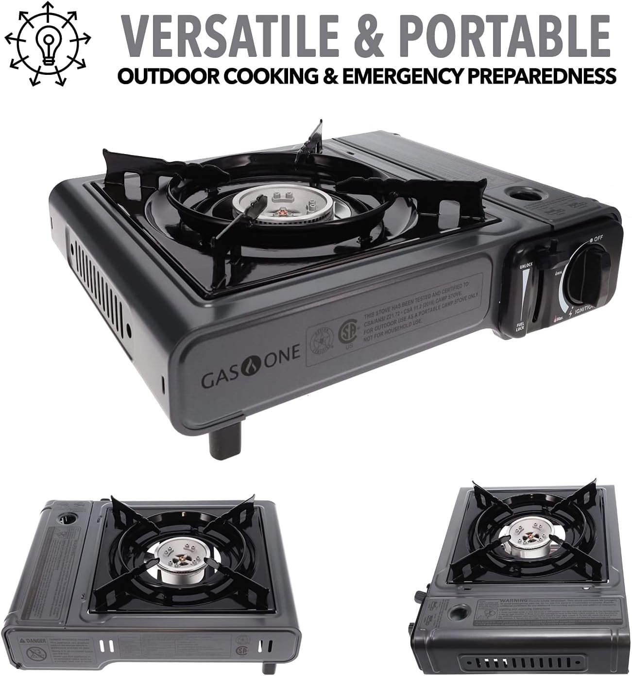 Gas ONE GS-1000 7,650 BTU Portable Butane Gas Stove Automatic Ignition with Carrying Case, CSA Listed