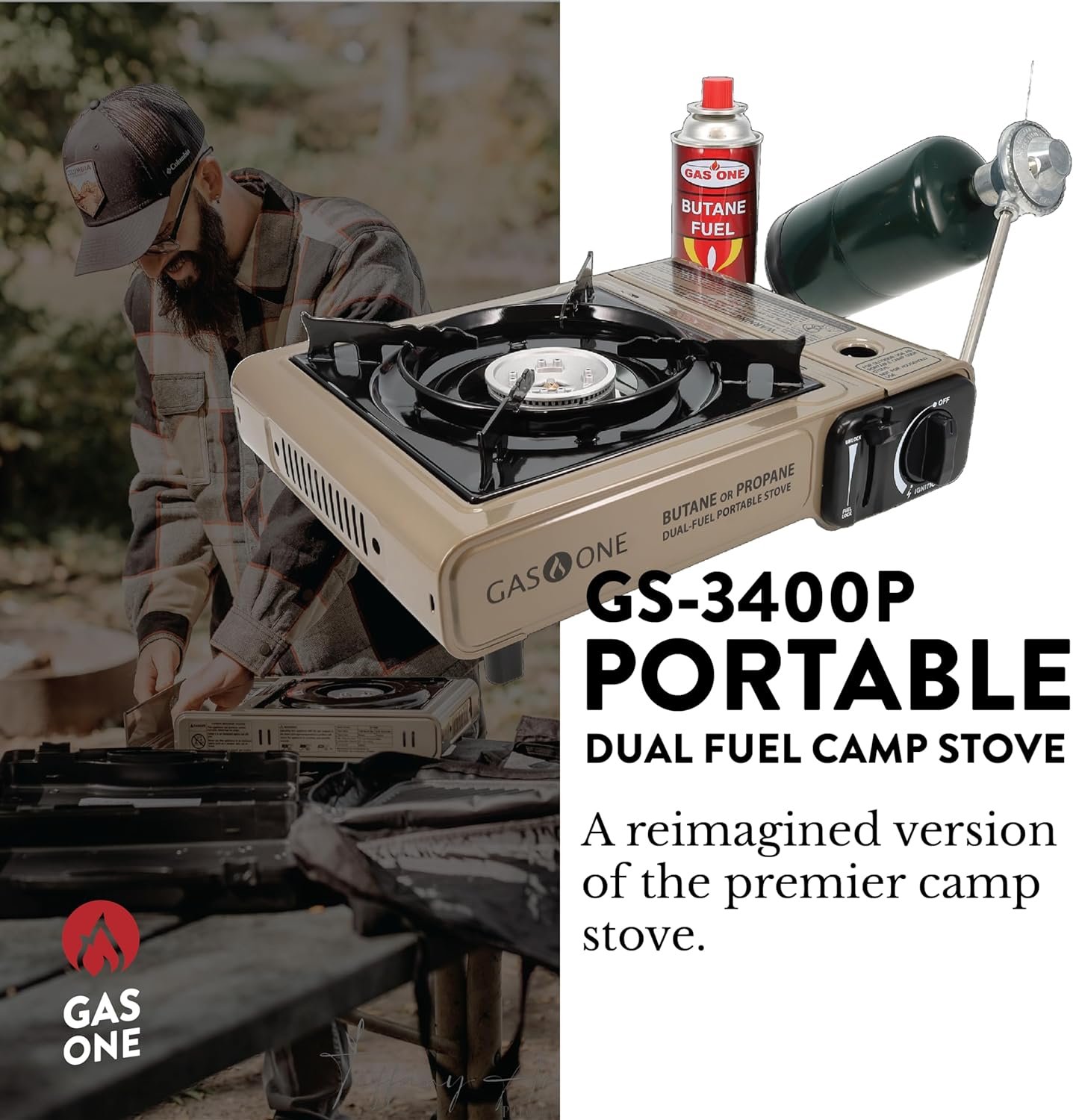 Gas One GS-3400P Propane or Butane Stove Dual Fuel Stove Portable Camping Stove - Patent Pending - with Carrying Case Great for Emergency Preparedness Kit