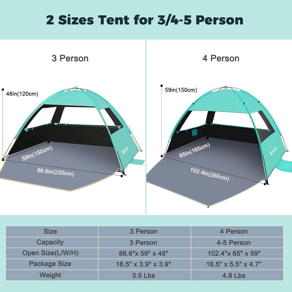 Gorich Beach Tent, Beach Shade Tent for 3/4-5/6-7/8-10 Person with UPF 50+ UV Protection, Portable Beach Tent Sun Shelter Canopy, Lightweight  Easy Setup Cabana Beach Tent