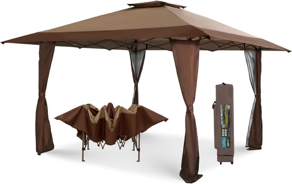 HERAS PALACE Pop Up Canopy 13x13 Outdoor Tent for Patio with Bag Easy Up Shade Canopies Heavy Duty Event Tents for Backyard, Bench, Garden, Brown