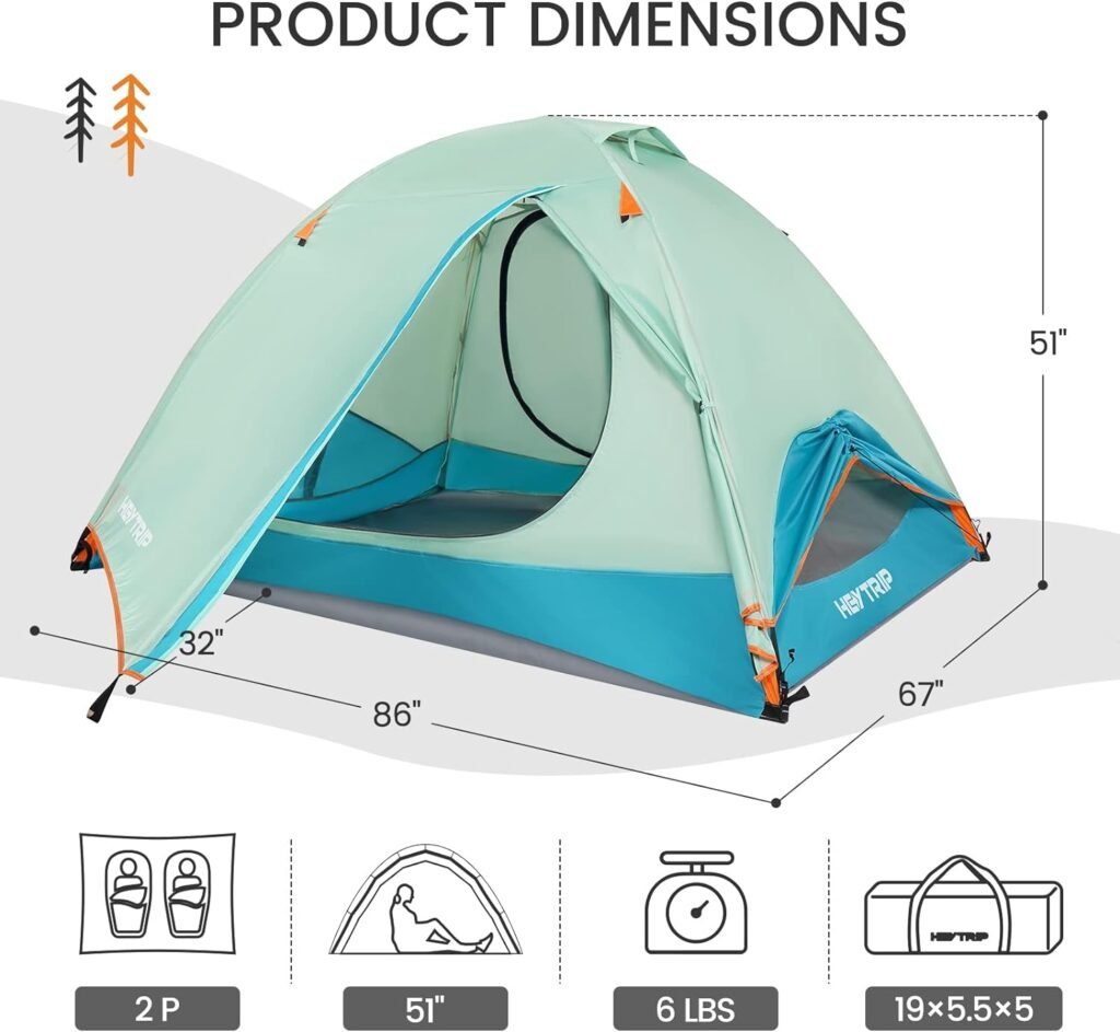 HEYTRIP Backpacking Tent 1/2/ 3/4 Person Ultralight Camping Tent with Removable Rainfly, Two Doors Waterproof Camp Tents for Hiking  Family Camping