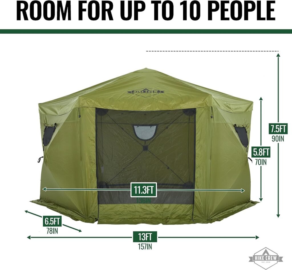 Hike Crew 13’ x 13’ Enclosed Waterproof Pop-Up Gazebo Tent | 6-Sided Outdoor Canopy Shelter w/Built-in Floor, Screened Roof  Cover, Built-in Awning, Stakes, Ropes  Carry Bag | UV Resistant SPF 50+