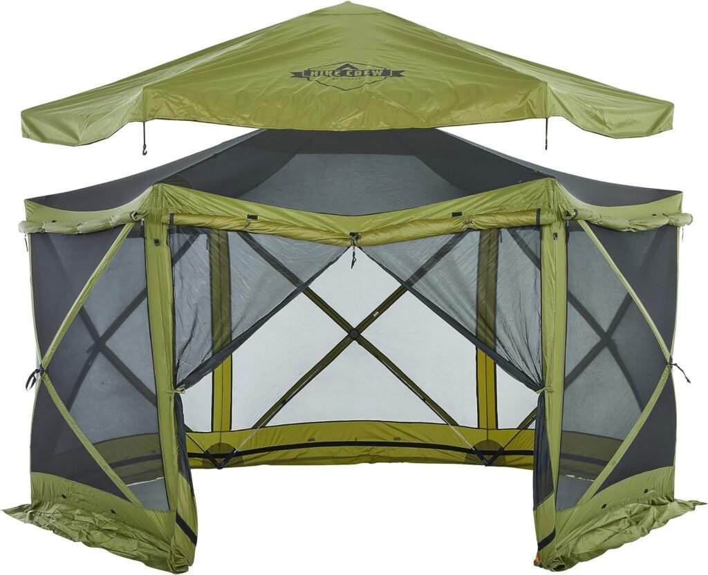 Hike Crew 13’ x 13’ Screened Roof Pop-Up Gazebo Screen Tent | 6-Sided Outdoor Canopy Shelter w/Roof Cover, Built-in Zippered Panels, Built-in Awning, Stakes, Ropes  Carry Bag | UV Resistant SPF 50+