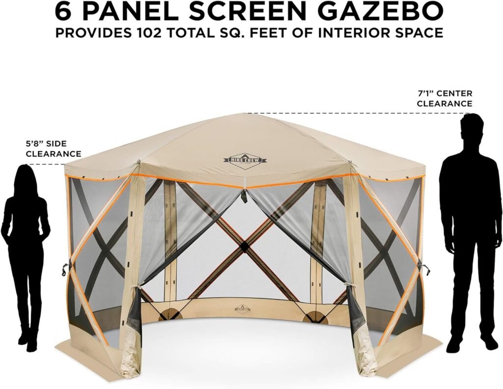 Hike Crew 6-Panel Pop-Up Screen House Gazebo 140x140 Inch – Instant Setup 6-Sided Hub Tent UV Resistant (SPF 50+) Fits 9 People Heavy Duty 210D Material – Includes Carry Bag  Ground Stakes