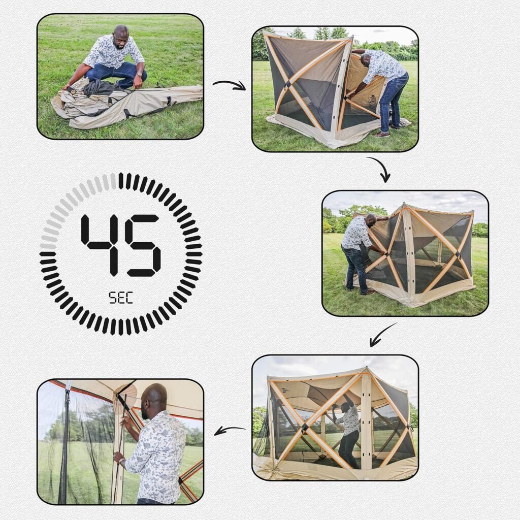 Hike Crew 6-Panel Pop-Up Screen House Gazebo 140x140 Inch – Instant Setup 6-Sided Hub Tent UV Resistant (SPF 50+) Fits 9 People Heavy Duty 210D Material – Includes Carry Bag  Ground Stakes