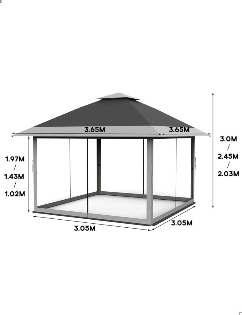 KYBOLT 12x12 Pop Up Gazebo Outdoor Canopy Shelter with Mosquito Netting 4 Stanbags Instant Gazebo Tent for Lawn, Garden, Backyard, Deck (Charcoal Gray + Light Gray)