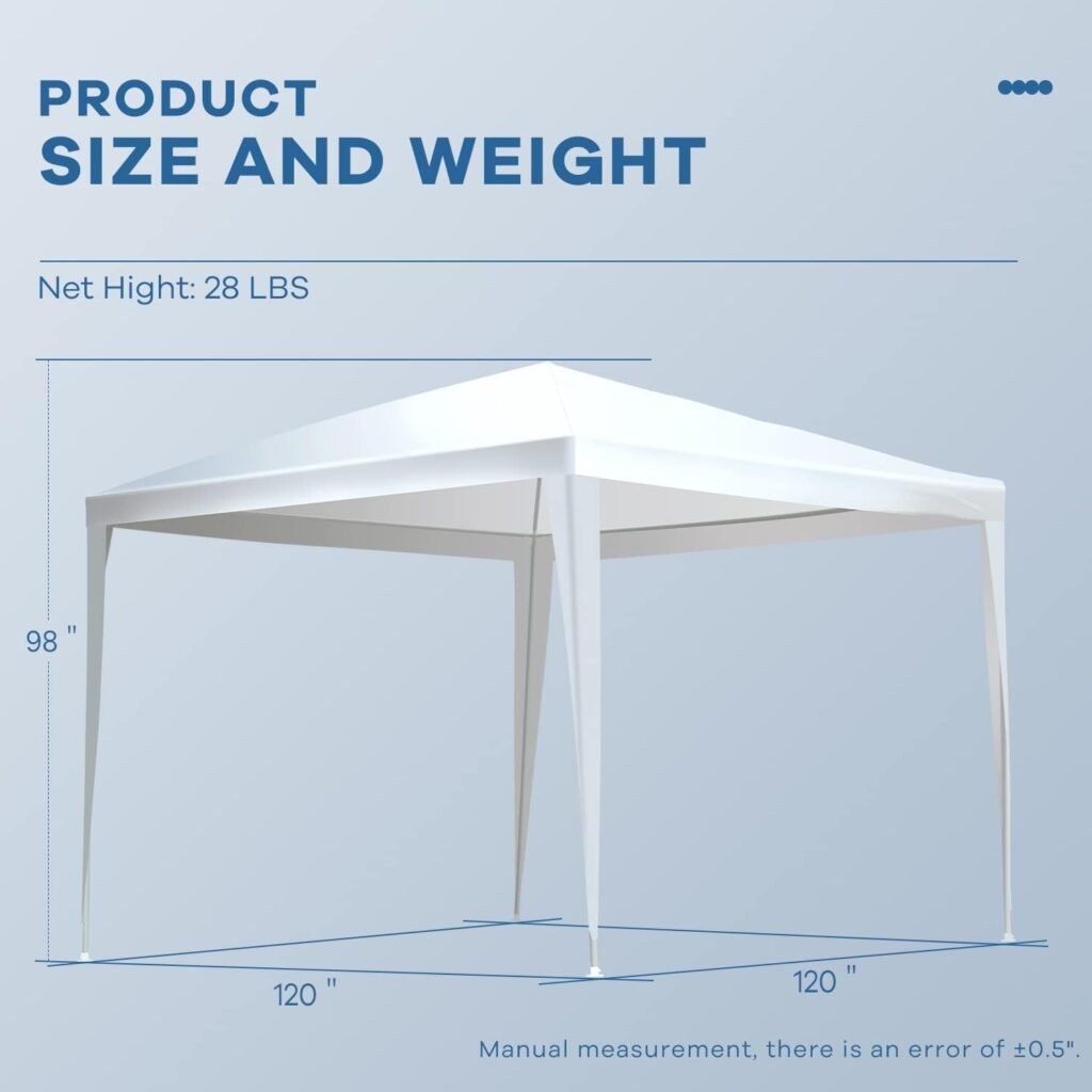 MGHH Party Tent 10 feet x 10 feet Gazebo Canopy Outdoor Tent for Parties Waterproof UV Protection Pavilion for Wedding, Camping, Events Shelter (White)