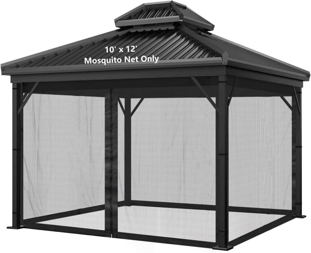 Mosquito Net with Zipper for Outdoor Camping Canopy 4-Panels Screen Sidewalls for 10 x 12 Patio Garden Yard Backyard Camping Tent (Black)