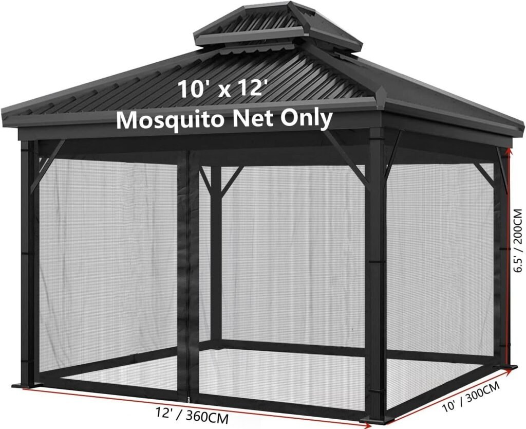 Mosquito Net with Zipper for Outdoor Camping Canopy 4-Panels Screen Sidewalls for 10 x 12 Patio Garden Yard Backyard Camping Tent (Black)