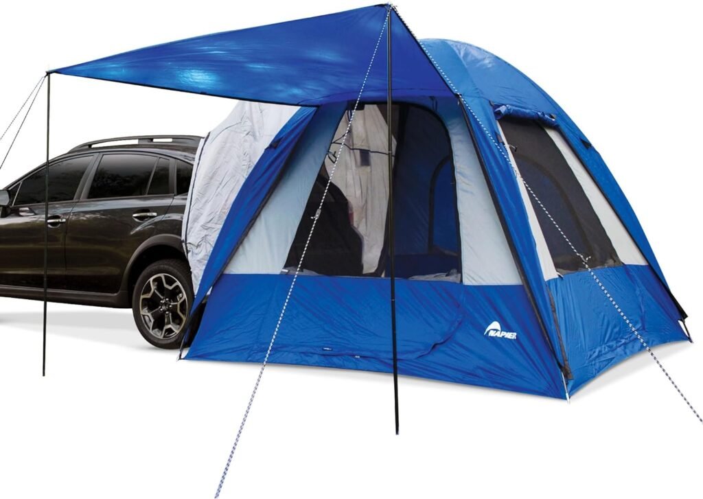 Napier Sportz Hatchback and Small CUV Tent 8x8 Waterproof Camping Tent with Awning 4 Person Blue/Grey Car Tent