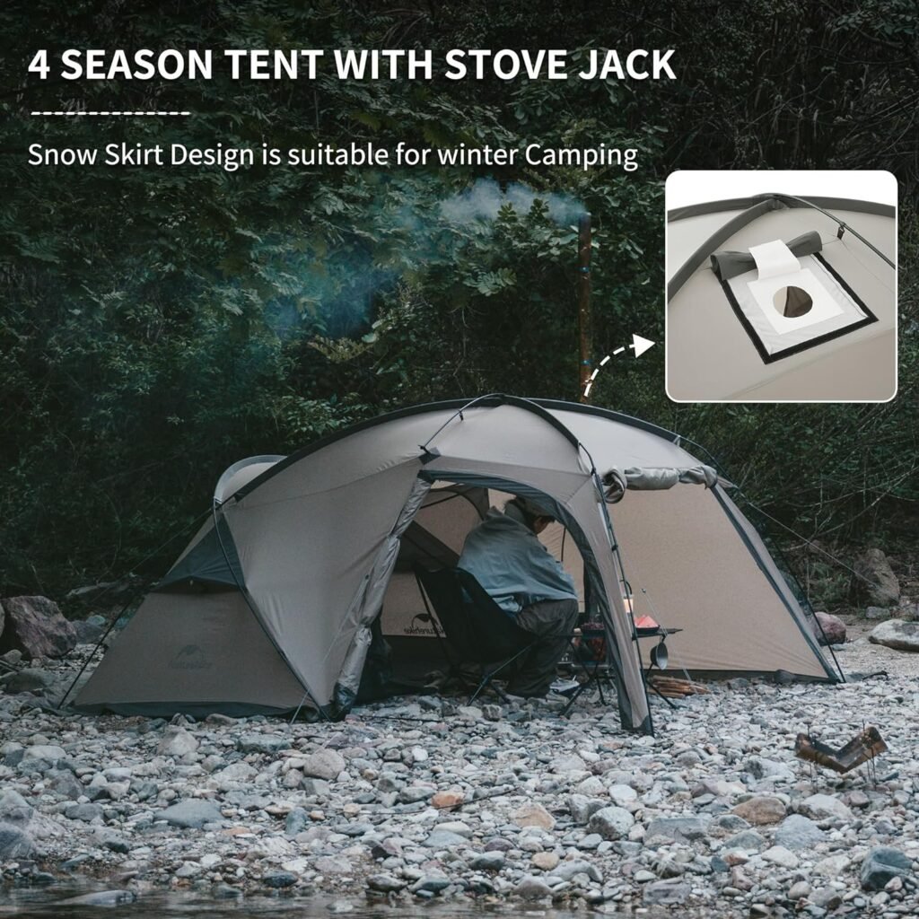 Naturehike Massif Hot Tent with Stove Jack, 4 Season Tent, 2-4 Person Camping Tent, UPF50+ Waterproof Windproof Winter Tent with Room and Hall